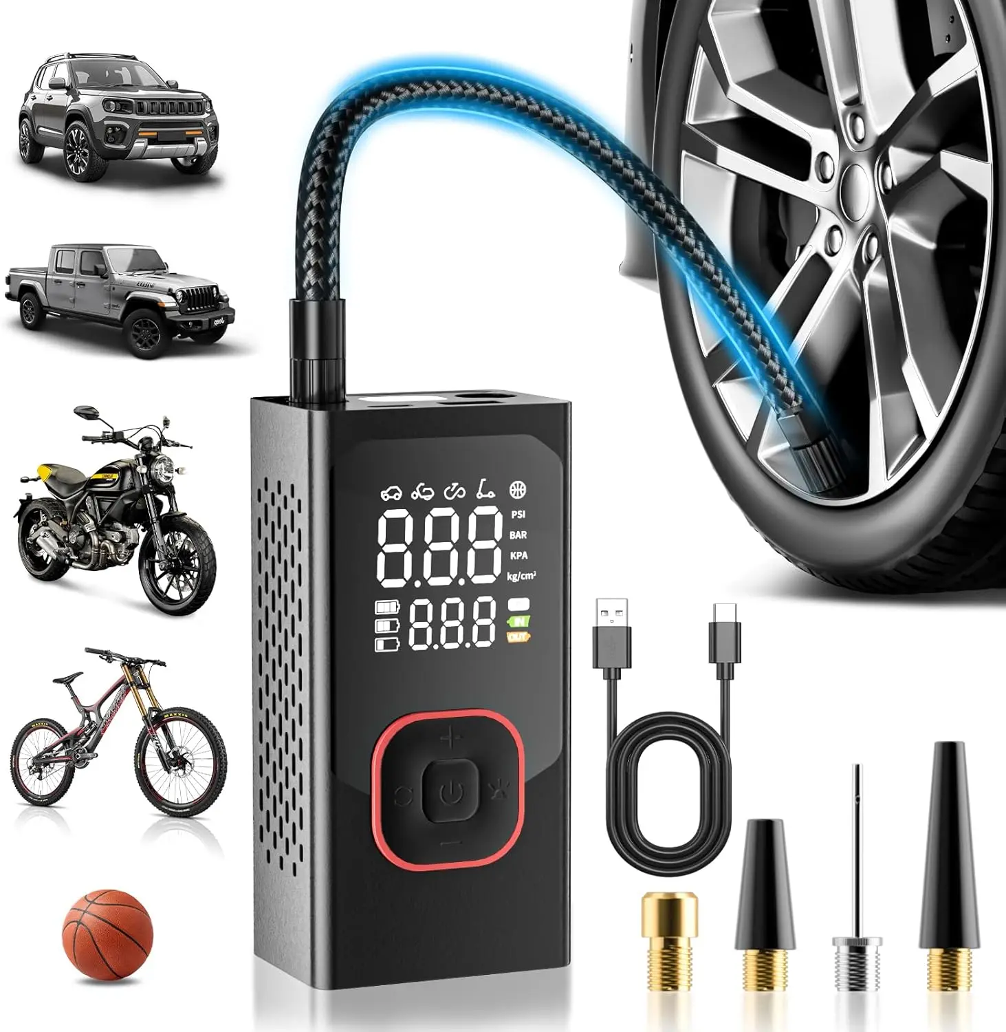 

Portable Tire Inflator 150PSI Air Compressor with Digital Gauge, Auto Shut-Off for Car, Motorcycle, Electric Bike