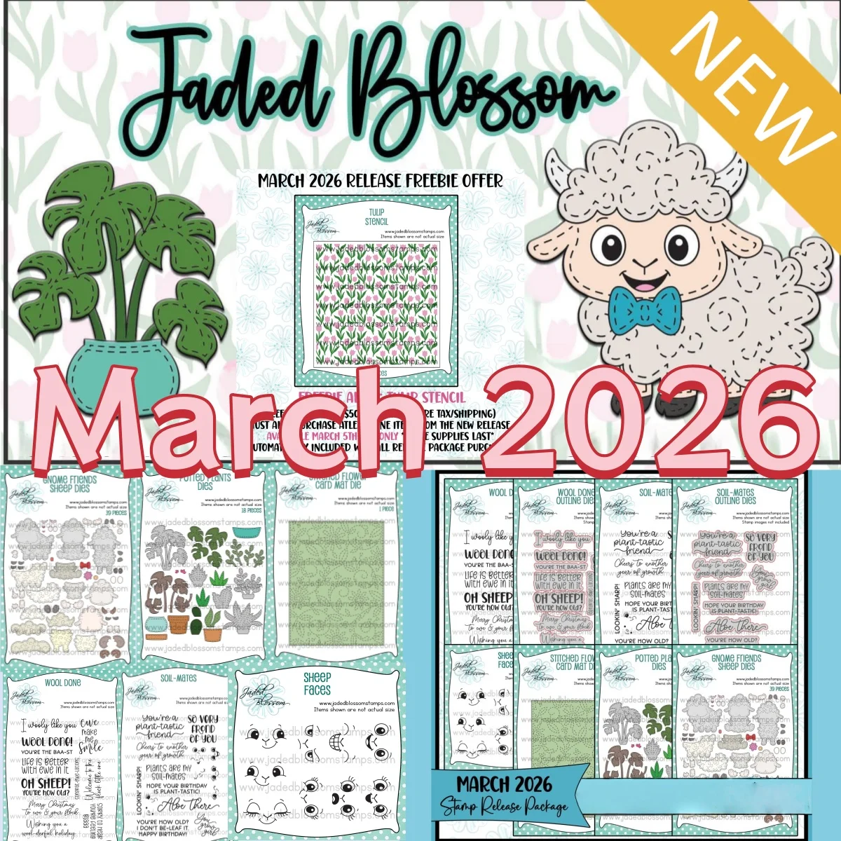 

March 2026 New Sheep Faces Wool Tulip Potted Plant Metal Cutting Dies Clear Stamps Stencil For DIY Decorating Scrapbook Paper
