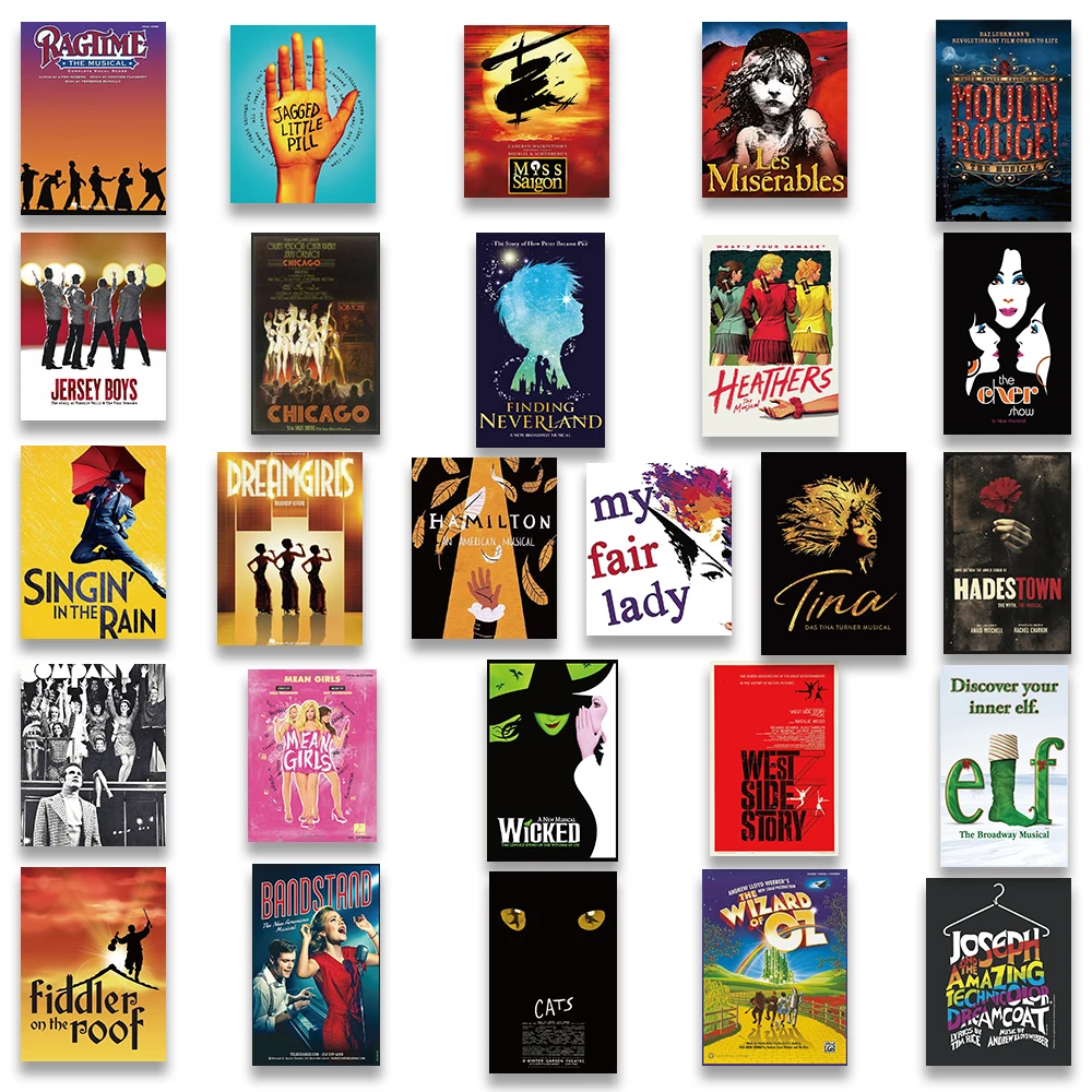 52pcs Classic Musical Drama Mini Posters Graffiti Stickers For Laptop Phone Guitar Luggage Skateboard Waterproof Vinyl Decals