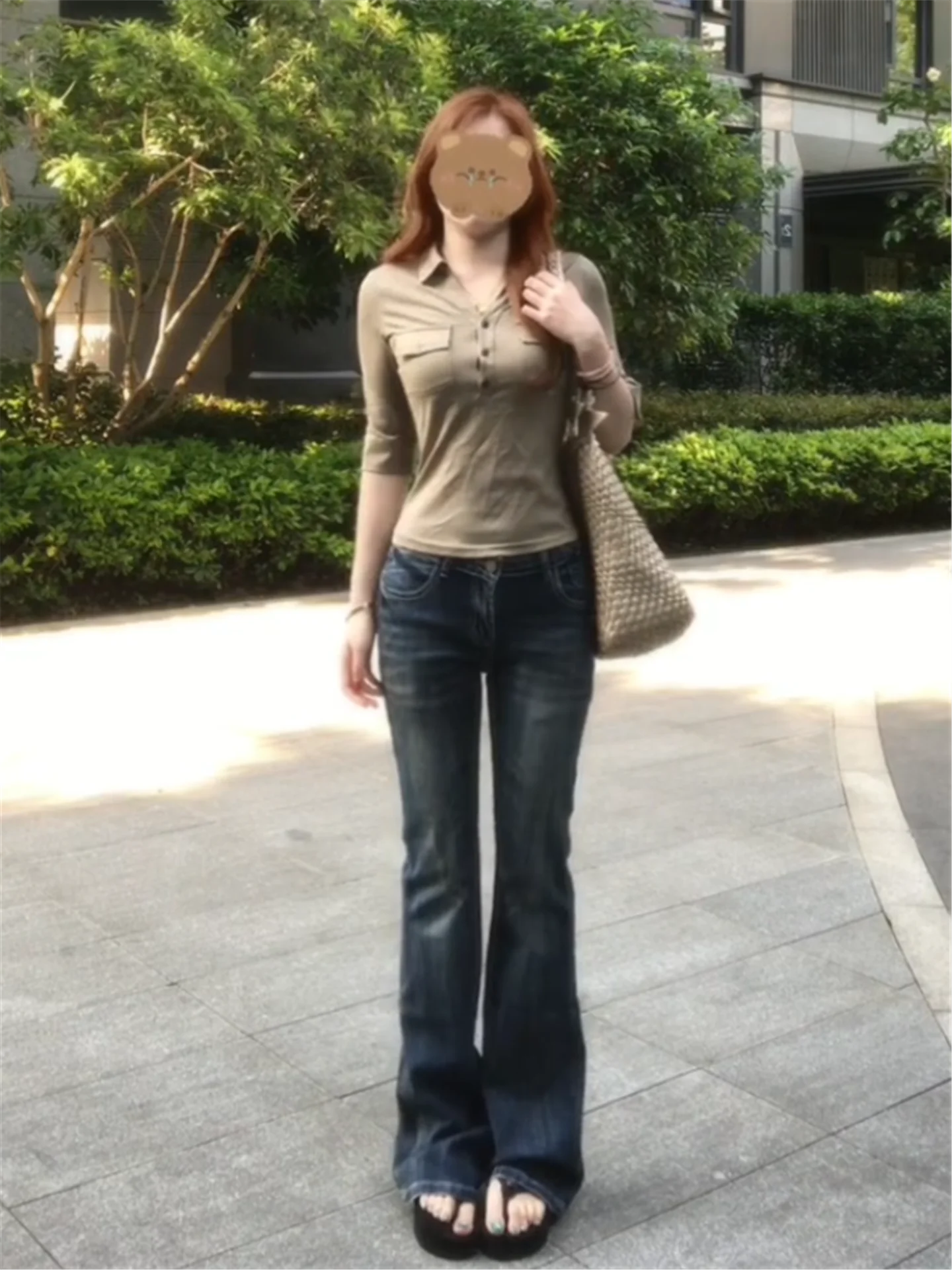 

Low Waist Bell Bottom Denim Jeans Women's Slim Fit Summer Washed Casual Cotton Pants High Rise Bootcut Trousers