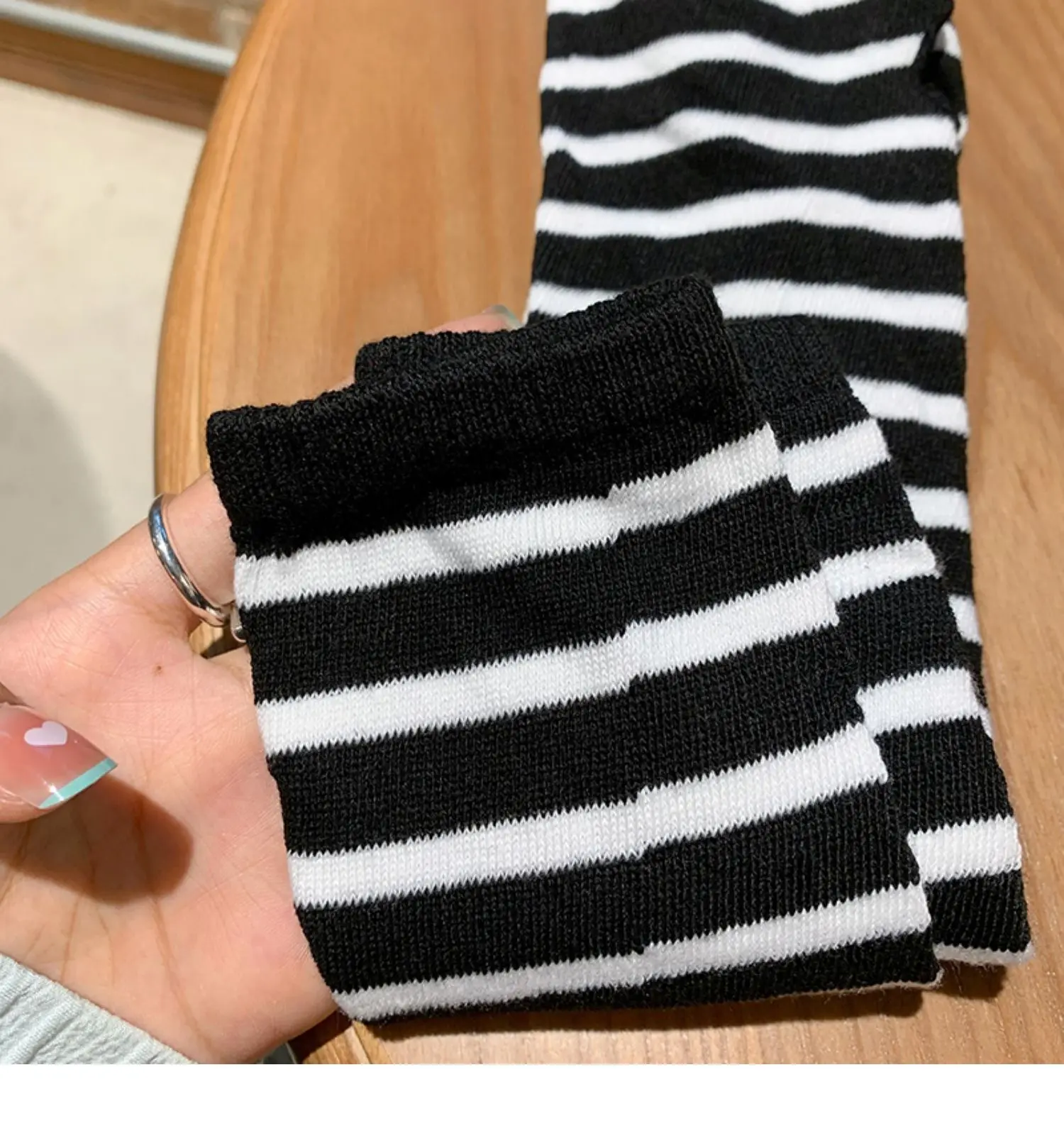 Stripe Women Half Finger Winter Cute Long Gloves Arm Sleeve Open Finger Gloves