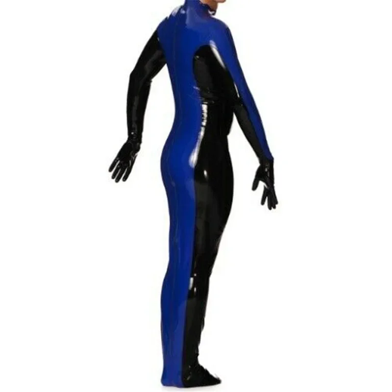 

Latex Sleepbag Catsuit Handmade Black with Blue Rubber Jumpsuit Gloves Bodysuit for Men Customize