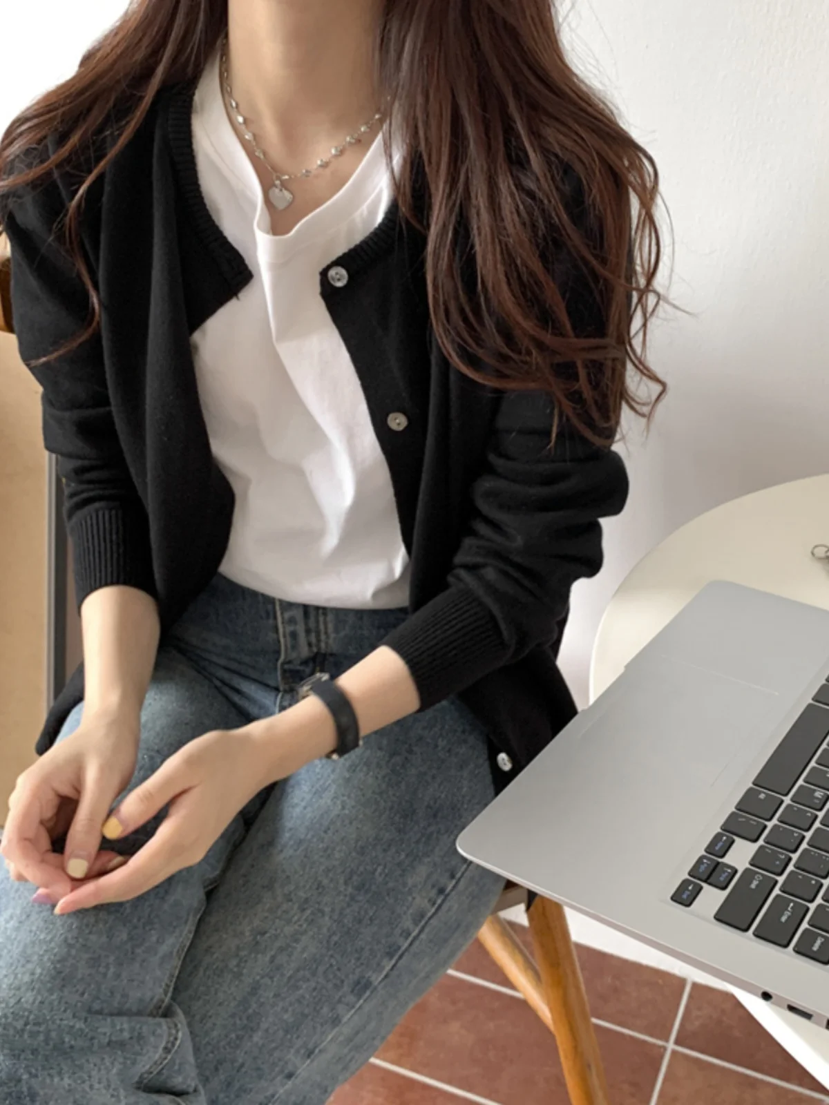 Cárdigan abierto de punto Camere fino para mujer, traje coreano para ir al trabajo, longitud Regular, pieza única, Color puro, primavera y otoño