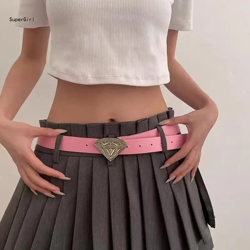 PU Waist Belt with Diamond Buckle for Fashion Enthusiasts Jeans Skirt J78E