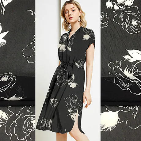 

2M/3M/5M Black Crinkled Silk Georgette - 100% Pure Mulberry Silk with Natural Texture