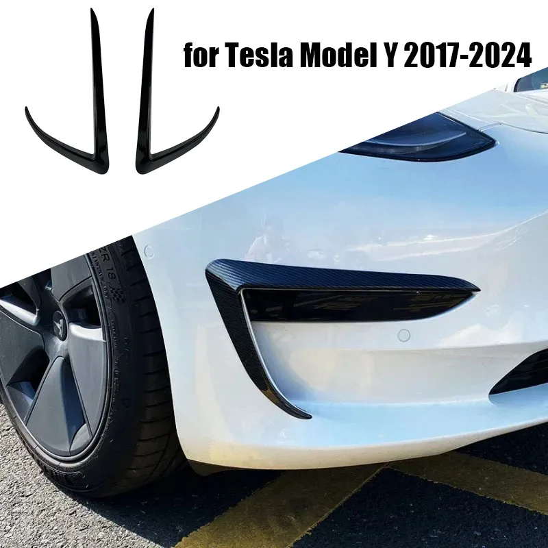 For Tesla Model Y Front Bumper Cover Wind Knife Fog Lamp Sticker Eyebrow Spoiler Blade Trim ABS Car Auto Modification 2017-2024