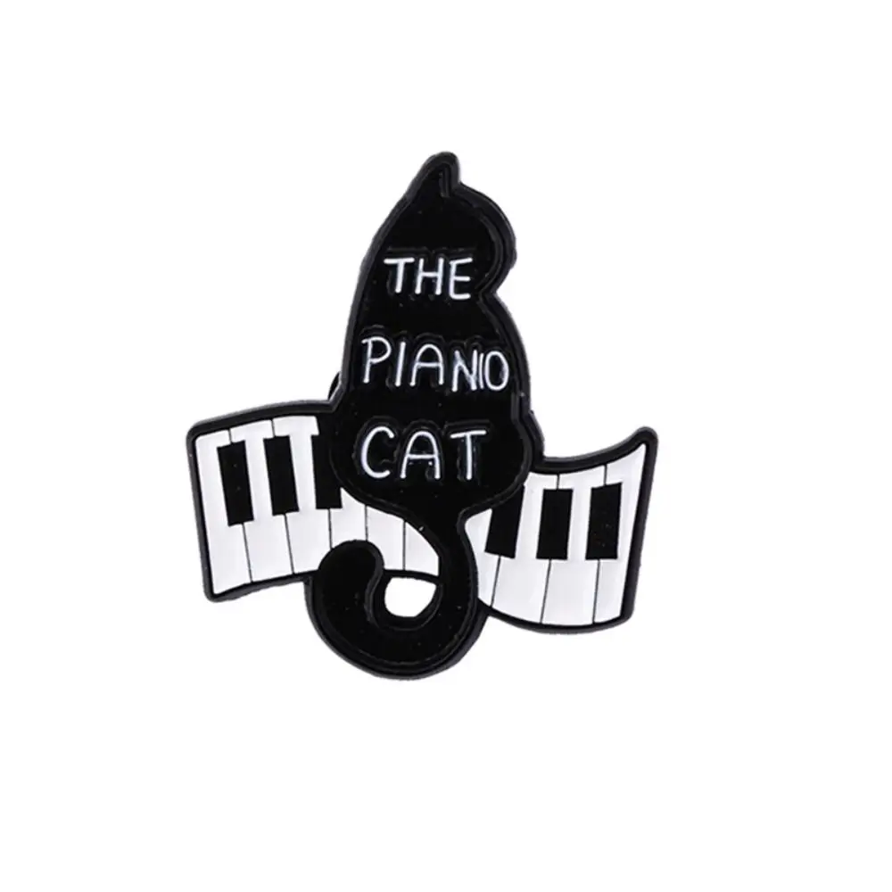 Cartoon Black Cat Enamel Pin Purring Kitten Breastpin Piano Cat Badge Electronic Organ Music Score Beating Note Brooch