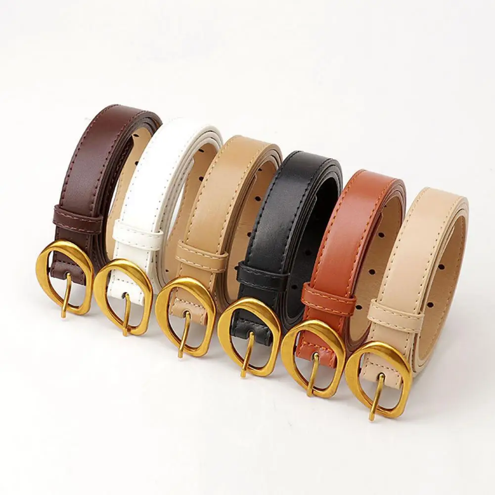 

Thin Solid Color Belt Trendy Women's Geometric Buckle Belt with Adjustable Length Street Style Imitation Leather for Any