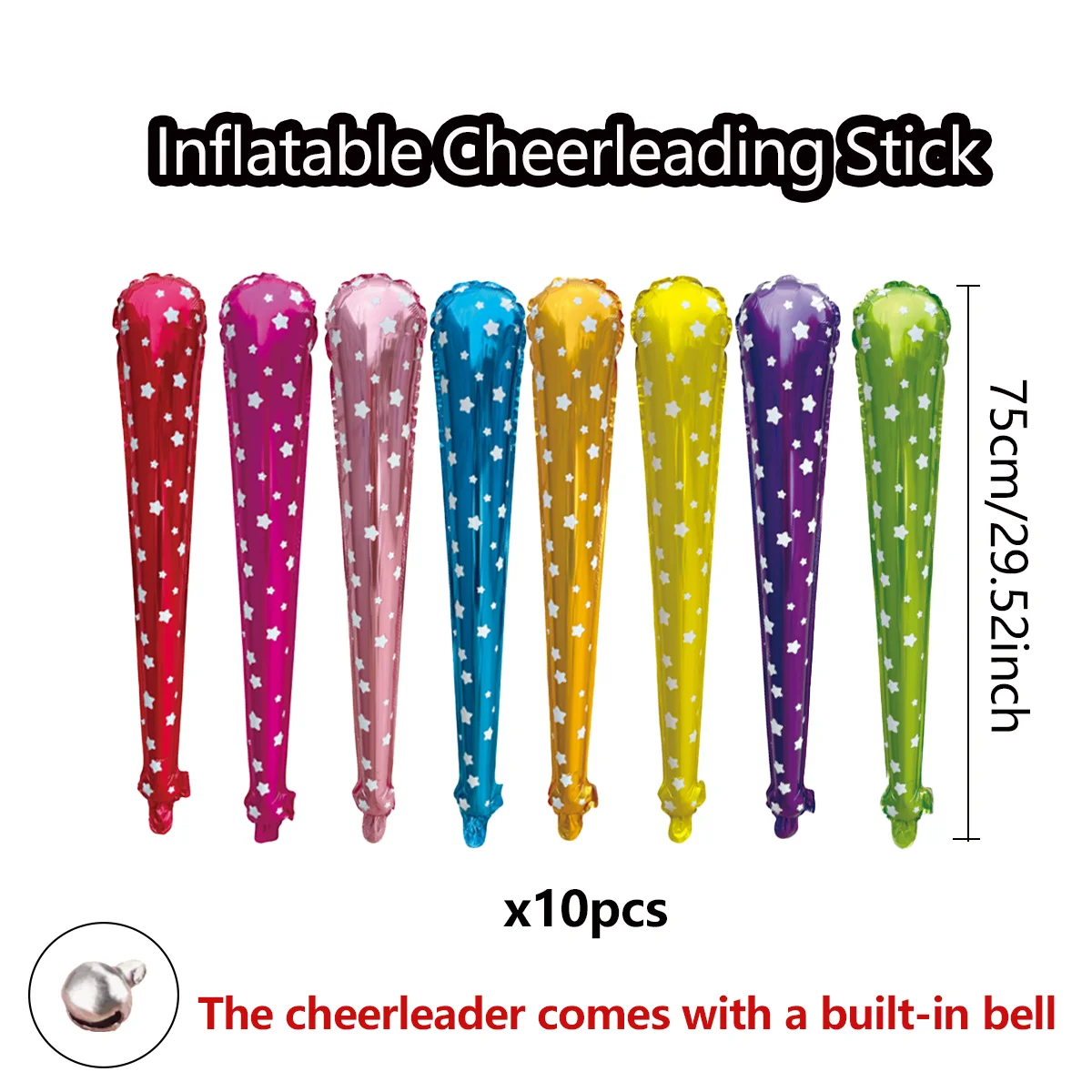 10 Stück/Set aufblasbare Cheerleading-Stabballons mit Sternmuster, für Sportveranstaltungen, Konzerte, Eventzubehör, Aluminiumfolienballons – Detail 2