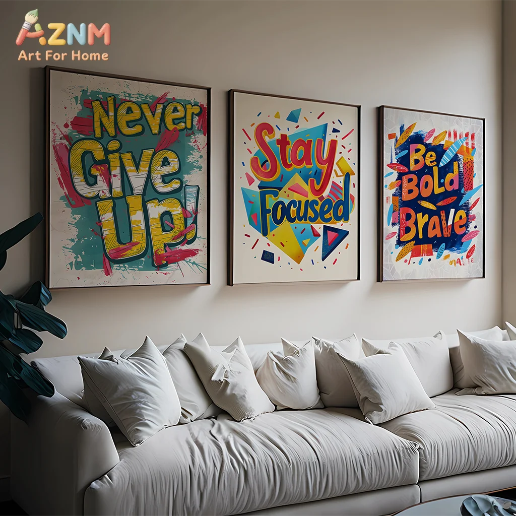 AZNM Colorful Inspirational Quote Canvas Print Vibrant Graffiti Lettering Tropical Leaf Motivational Wall Poster Unframed Modern