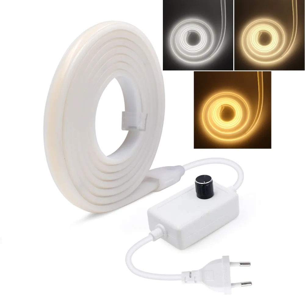 Cob pode ser escurecido led sinal de tira luz de néon 220v ra90 impermeável ao ar livre jardim lâmpada fita fob para quarto closet backlight