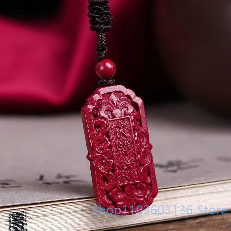 Cinnabar Pendant Buddhist Sanskrit scriptures Fortune Telling Pendant Men Necklace Handmade Fine Jewelry Women Religious Pendant