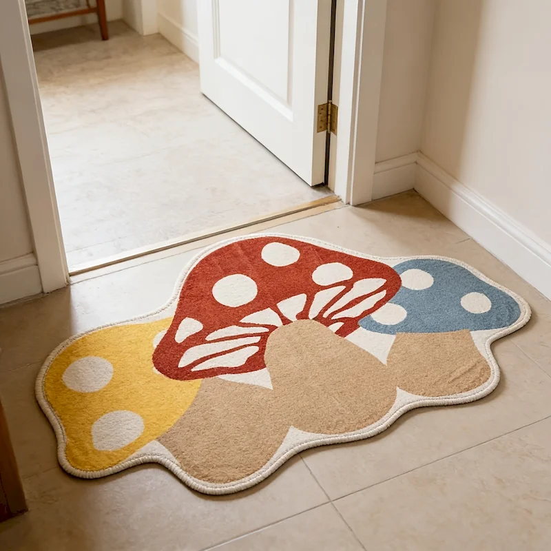 VIKAMA Color Spotted Mushroom Printed Carpet Entrance Water Absorbent Anti Slip Floor Mat Cartoon Floor Mat Home Decoration