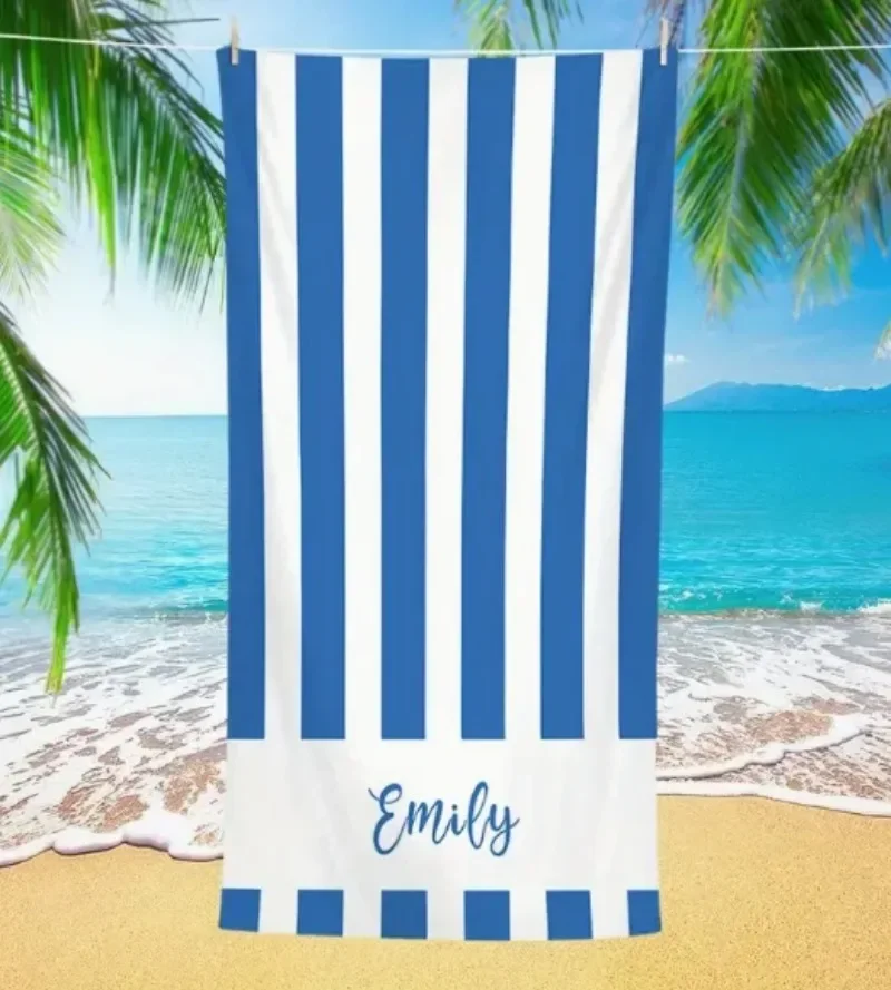 Custom Name Stripe Beach Towel 3D Ultra-fine Fiber Beach Towel with Absorbent and Breathable Summer Swimming Stripes Towel