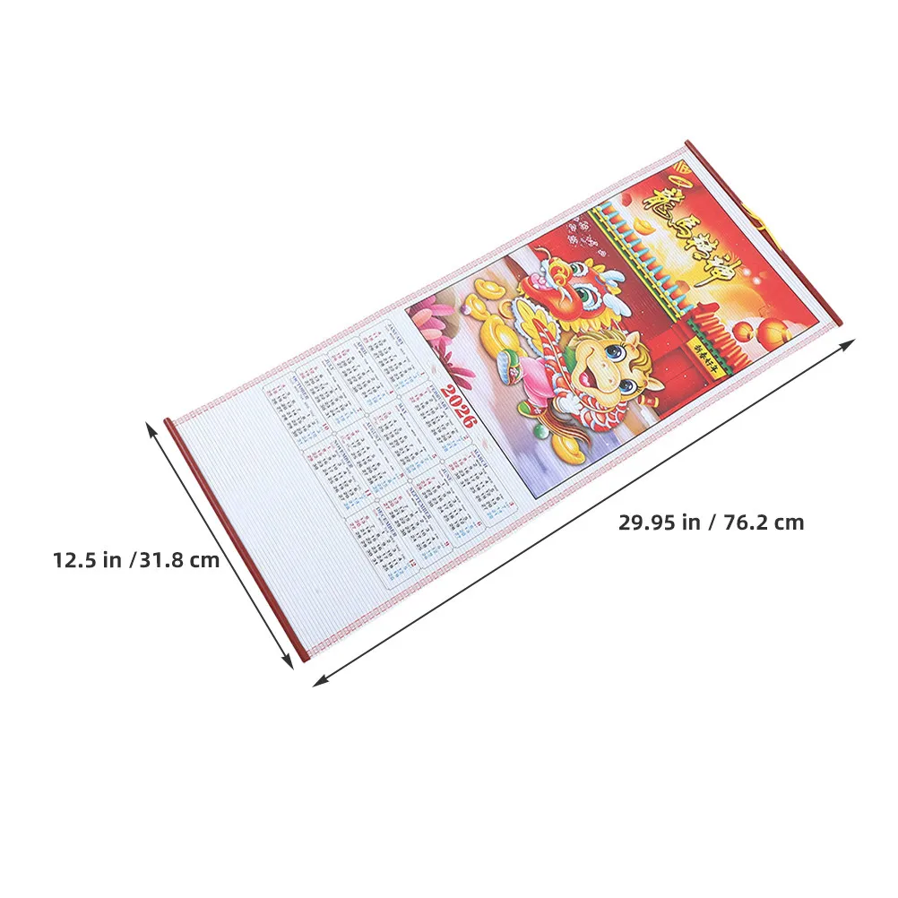 2 Pcs 2026 Wall Scroll Calendar Horse Year Hanging Chinese for Home Traditional Lunar Office Decoration