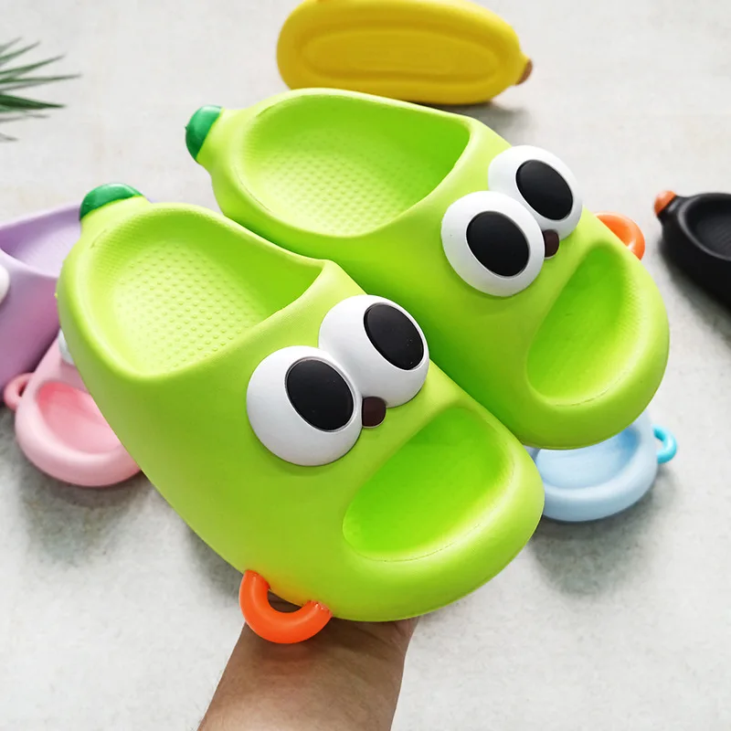 Summer Portable Outdoor Slippers Kids' Big Eye Shoes Thick Sole Non-slip Sandals Boys Girls Funny Slides Indoor Home bathroom