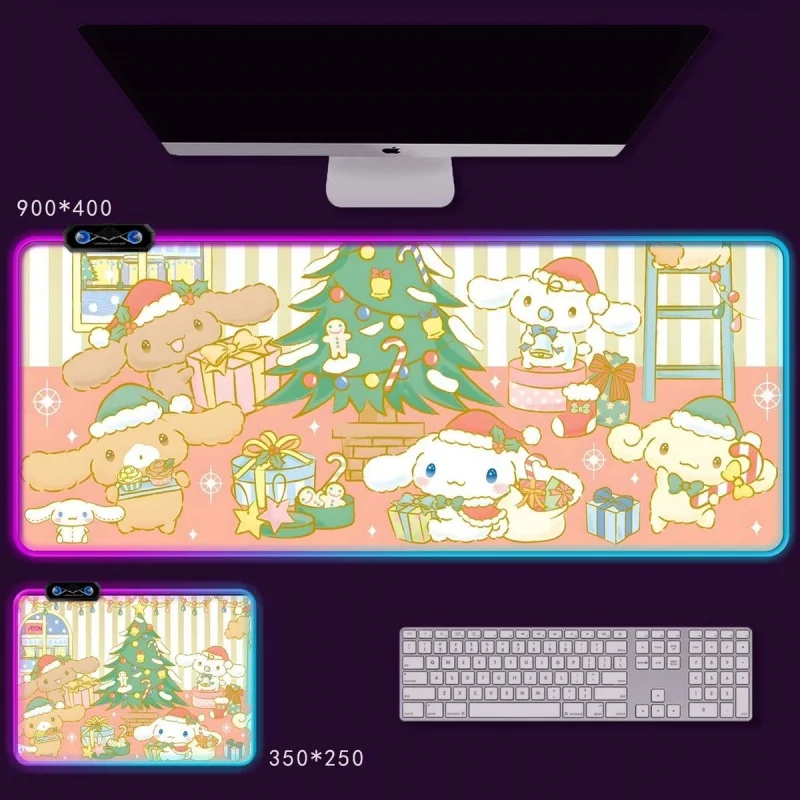 RGB Mouse Pad Sanrio Large Gaming Mousepad Compute Mouse Mat Kawaii Cinnamoroll Anime Desk Mat XXL for PC Keyboard Mousepads
