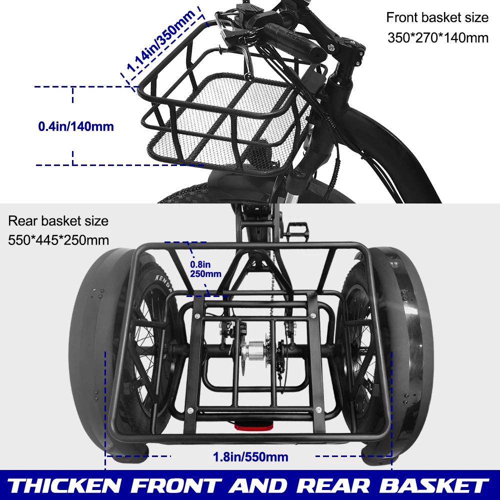 20 Inch Electric Trike Adults 750W Motor Fat Tire 3 Wheel Tricycle Bike Electro Three Wheels Adult Cargo Electric Bike