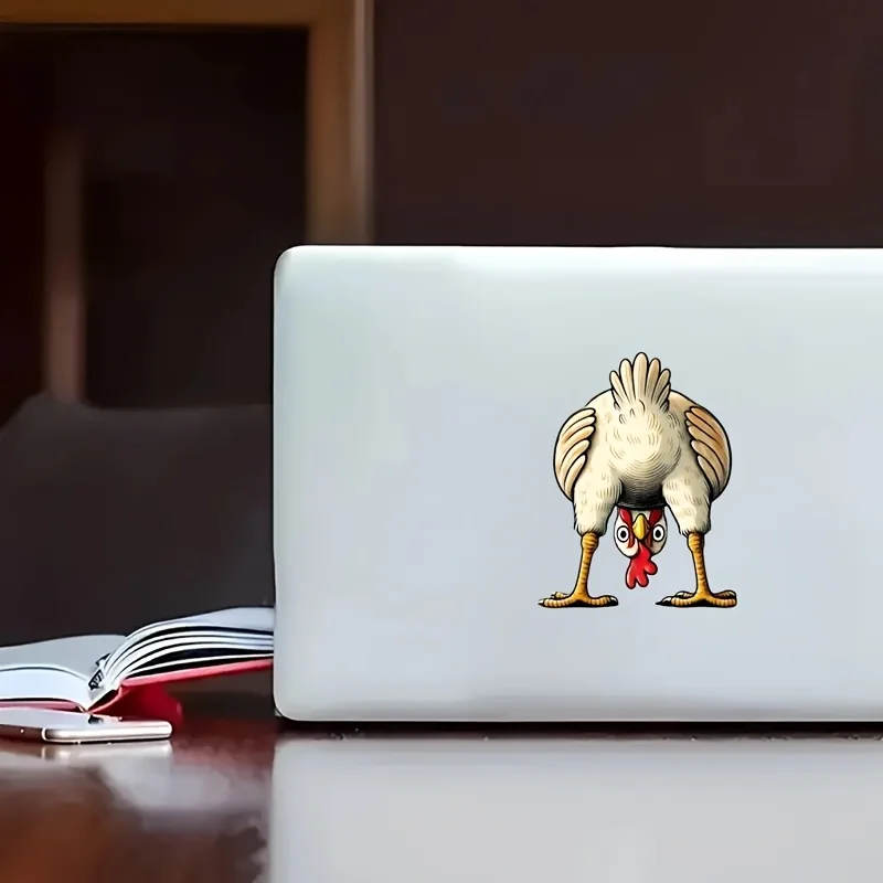 A playful chicken sticker for decorating cars, trucks, doors, windows, walls, laptops, scooters, yachts, etc