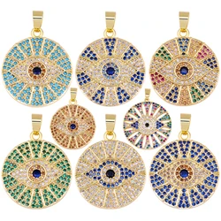 Juya New 18K Real Gold Plated Micro Pave Zircon Talisman Greek Evil Eye Charms For Needlework Turkish Pendant Jewelry Making