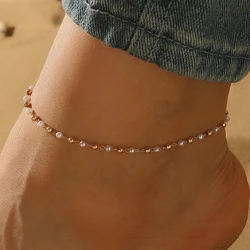 QIAMNI Imitation Pearl Beads Chain Anklet for Women Girls Leg Bracelets Bodychain Gifts Summer Beach Accessories Wedding Jewelry