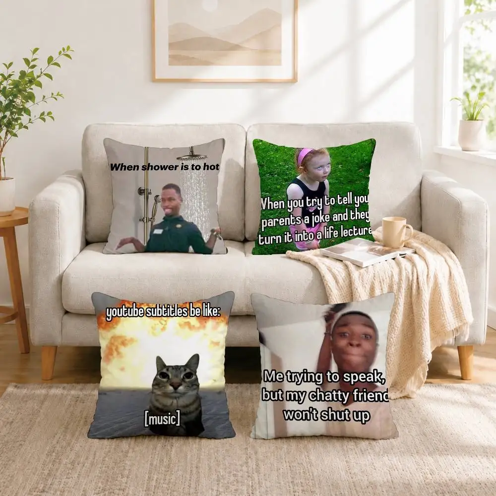 Housse de coussin carrée double face avec motifs de memes drôles et relatifables, pour canapé, chambre à coucher, chevet, cadeau