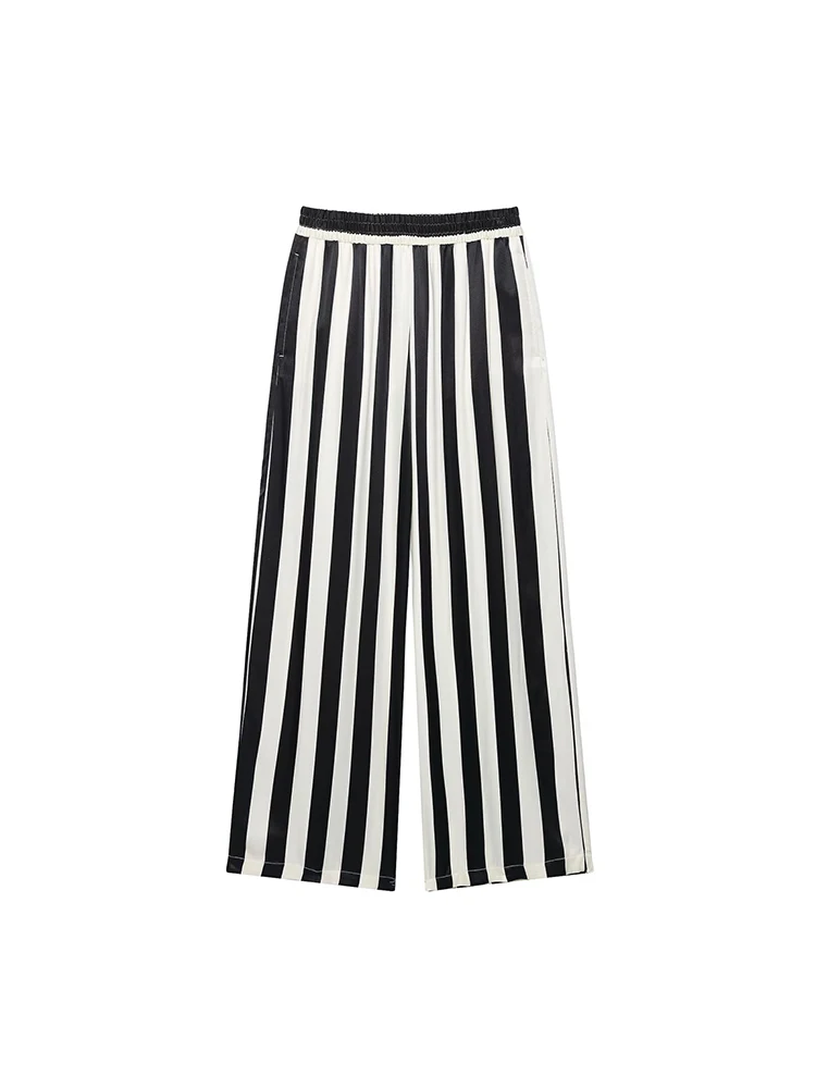 TFMLN 2026 Women's Stripe Halter Top Pant Set Sleeveless Backless Cross Neck Vest Wide Lag Pants Contrast Color Lady Suits - view 6