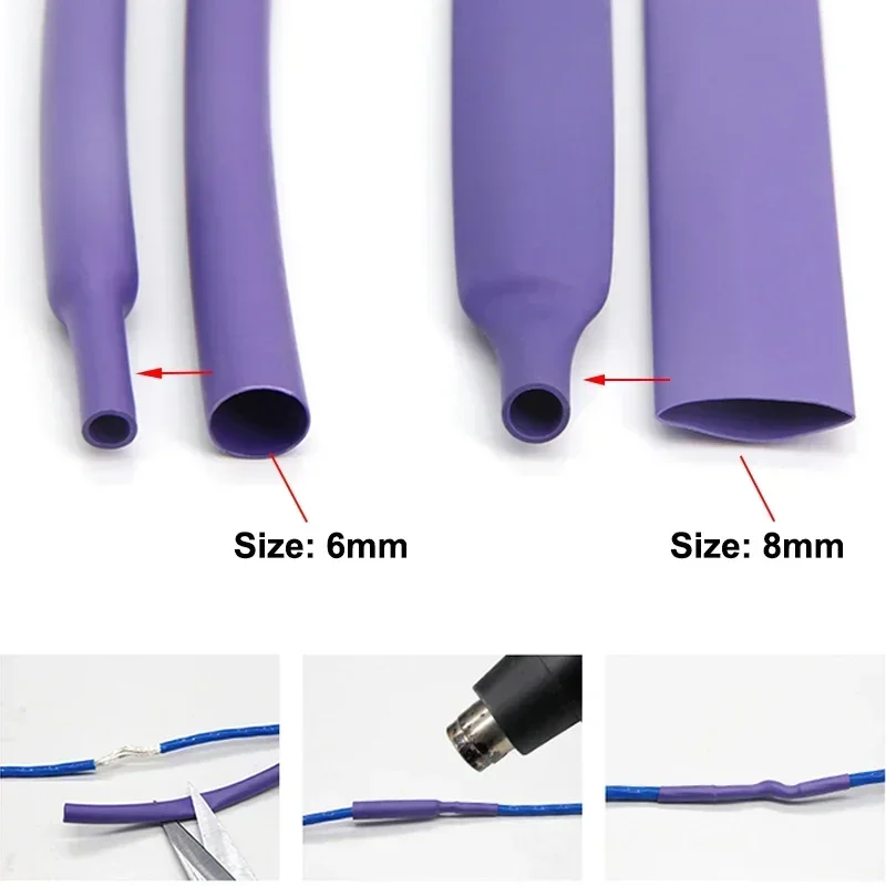 1/5/10M Purple 2:1 Heat Shrink Tube Dia. 1.5mm ~ 50mm Wire Protector Repair DIY Shrinkable Case Cover Shrink Wrap For Cables