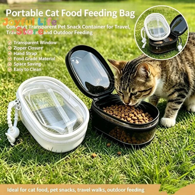 Hot Sale Portable Cat Food Feeding Bag With Transparent Body Compact Size For Outdoor Travel Hiking Camping With Cats