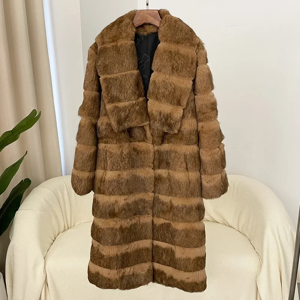 2024 herbst/Winter Natürliche Kaninchen Pelzmantel Pelz Onesie frauen Revers Mid-länge Warme Dicke Mantel Benutzerdefinierte farbe