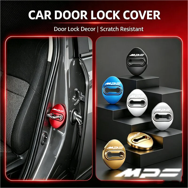 4PCS Car Door Lock Protect Cover For Mazda MPS Badge Buckle Anti-Collision Protective Covers Shock Absorbing Case Accessories