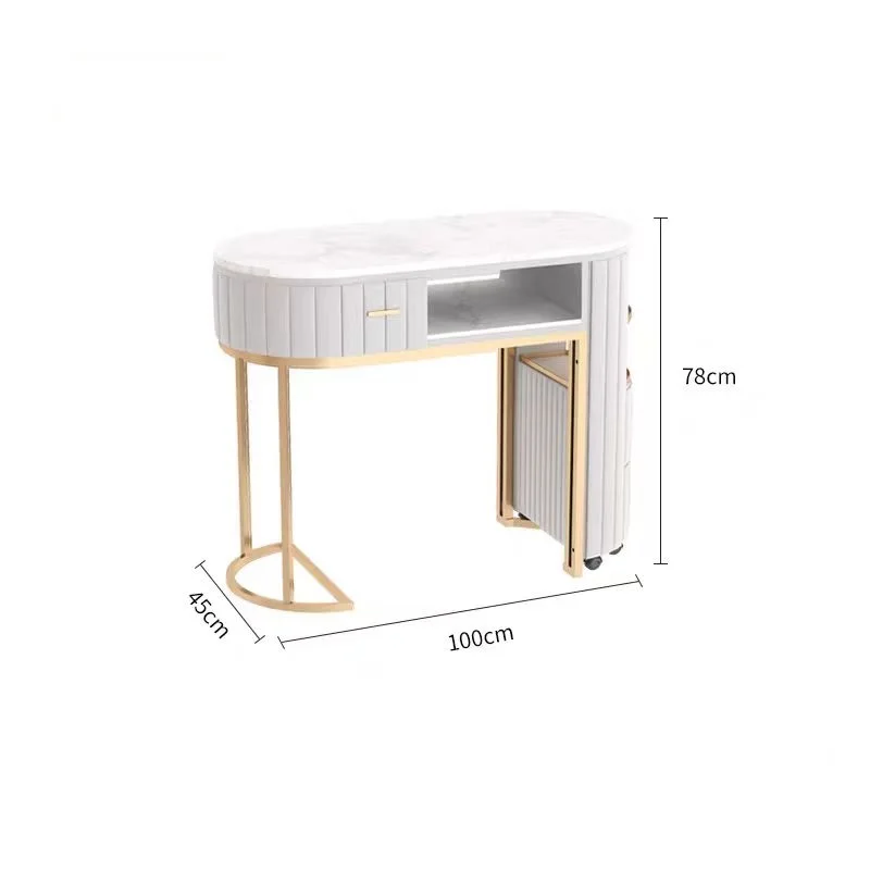HOCHEY MEDICAL Custom Size Nail Table Marble Look Countertop Gold Frame Manicure Station For Commercial Beauty Salon