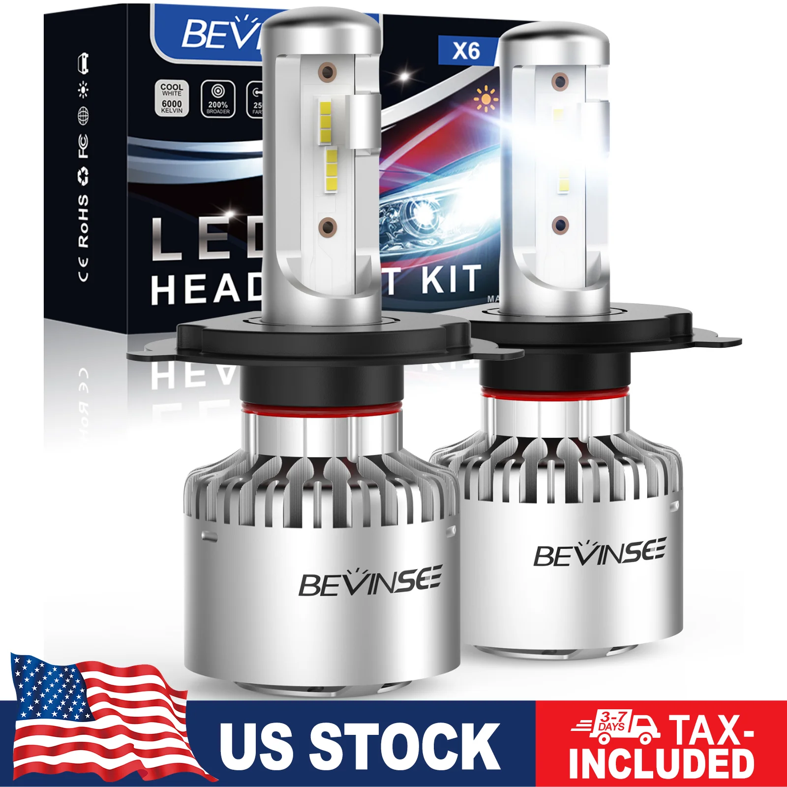 

BEVINSEE H7 Светодиодные лампы 60 Вт 8000LM H4 9003 HB2 Светодиодные фары дальнего и ближнего света 9005 HB3 Светодиодные противотуманные фары для транспортных средств 6000K 12V