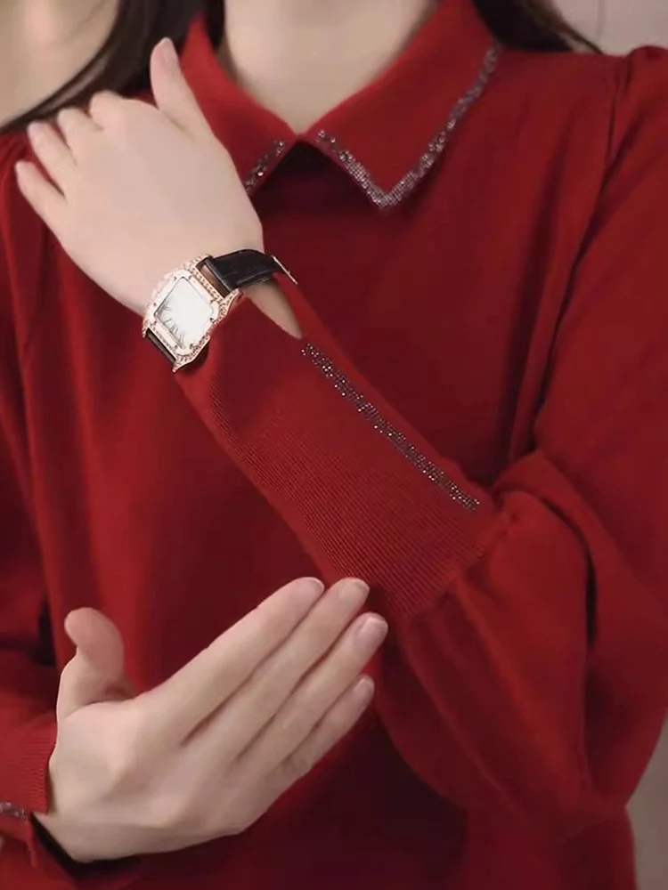 Faionable Winter Camere Maglieria Maglione tempestato di diamanti da donna Top dimagrante in lana Sli Versatile coreano Sle Lon...