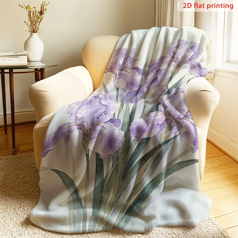 Large Purple Iris Flower Print Blanket Throw Home Decor  150x200cm Soft Living Room Gift Idea