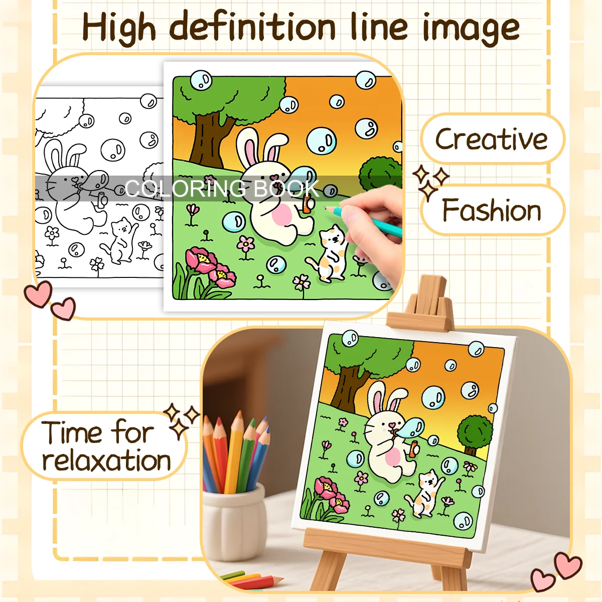 ANIMAL FRIEND Coloring Book for Adults Featuring Cartoon Bold-easy Patterns for Relaxation Kids DIY Painting Drawing Books