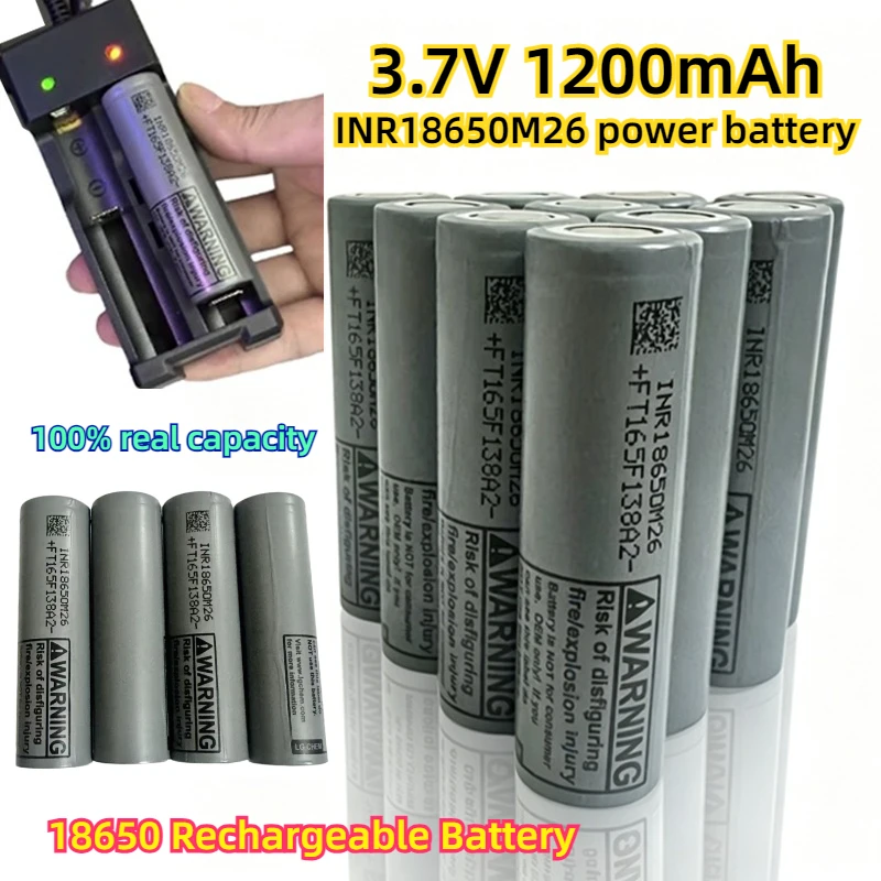 

18650 Lithium Battery Real Capacity 3.7V 1200mAh INR18650M26 High Power Suitable for Tool Flashlight 18650 Rechargeable Battery