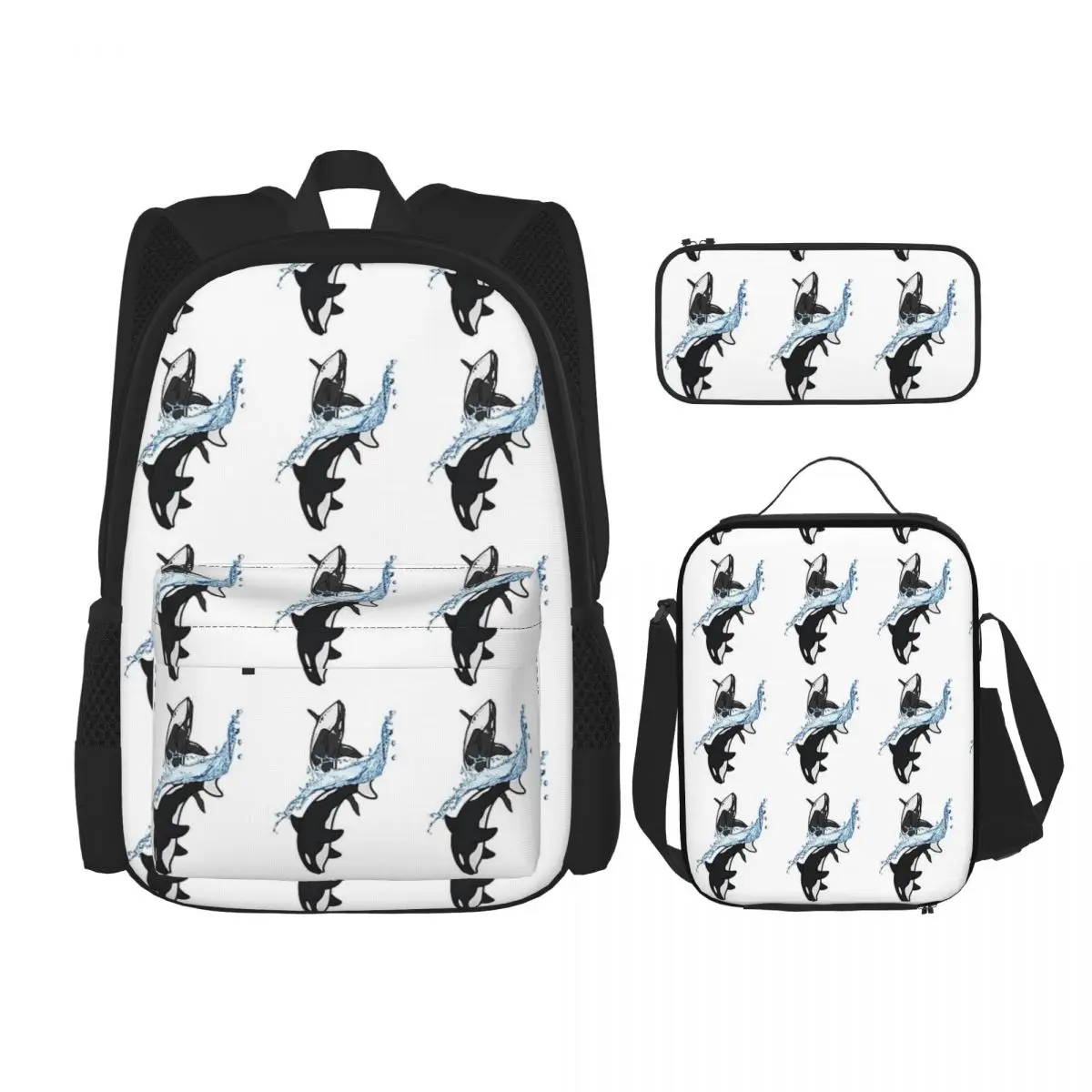 

Orca Whale Orcan Backpacks Boys Girls Bookbag Children School Bags Kids Rucksack Lunch Bag Pen Bag Three-Piece Set