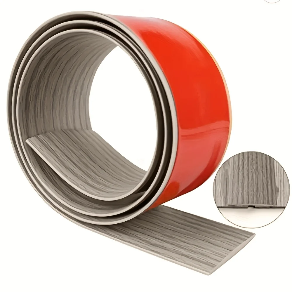 Elegant Self-Adhesive PVC Floor Transition Strip, Imitation Wood Grain Surface, Floor Edge Decoration, Door Gap Threshold Strip.