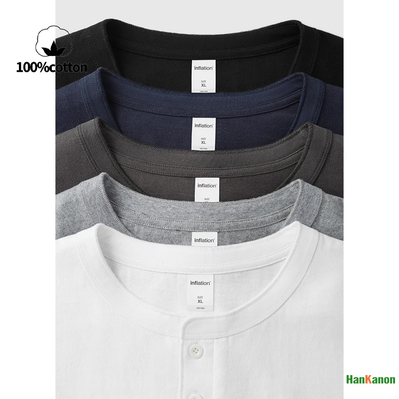 تي شيرت رجالي من القطن الثقيل برقبة هينلي 250 جرام بطبقة أساسية على الطراز الأمريكي غير الرسمي 100% قطن مسامي وماص للعرق