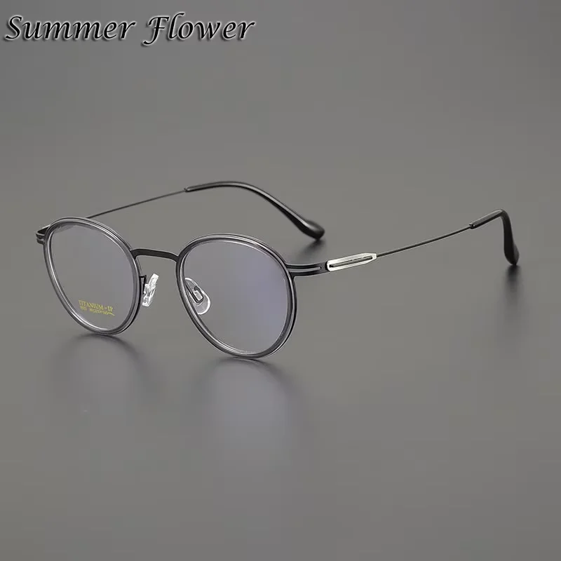 

Retro Round Eyewear Frames Acetate Titanium Women Men Eyeglasses Optical Gafas for High Degree Prescription Lenses