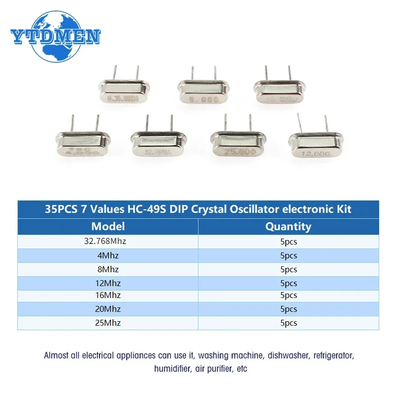 35PCS HC-49S Crystal Oscillator Kit 6Mhz 8Mhz 10Mhz 12Mhz 11.0592Mhz 16Mhz 32.768Mhz Quartz Crystal Resonator Passive Oscillator