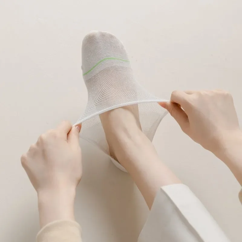 

Women'S Socks Invisibility Anti-Slip Thin Cotton Socks Breathable Mesh Solid Color Low Tube Stockings For Women Leisure Simple
