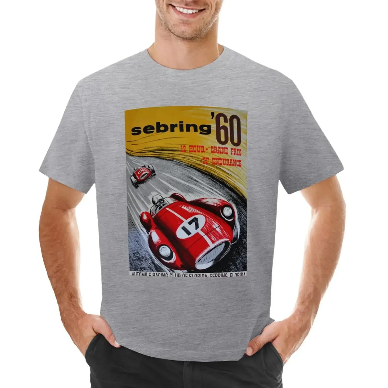 

Sebring 12 часов Гран-при выносливости 1960 винтажный постер для гонок футболка Графические футболки рэпера Мужская футболка мужская мода