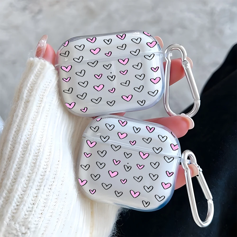 

Sweet Pink Heart Pattern Clear Earphone Case for AirPods Pro 2/Pro 3/Pro Earbuds Case for AirPods 4/3/2/1 TPU Protective Cover