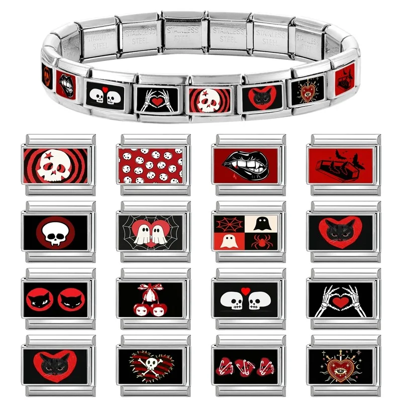 Series Charm Bracelet Love Heart Poker Bow Knot Cherry Italian Charm Links Fit 9mm Bracelet Stainless Steel Making DIY Jewelry