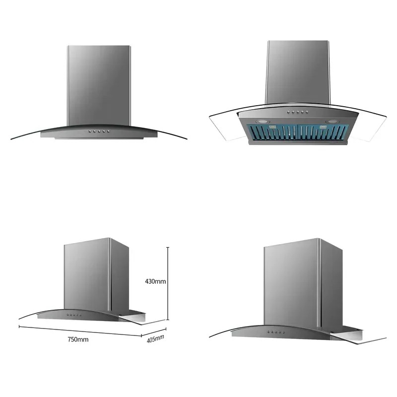 Factory-direct High-quality Vented Island Range Hood with Transparent Tempered Glass Elegant Design Hotel Use