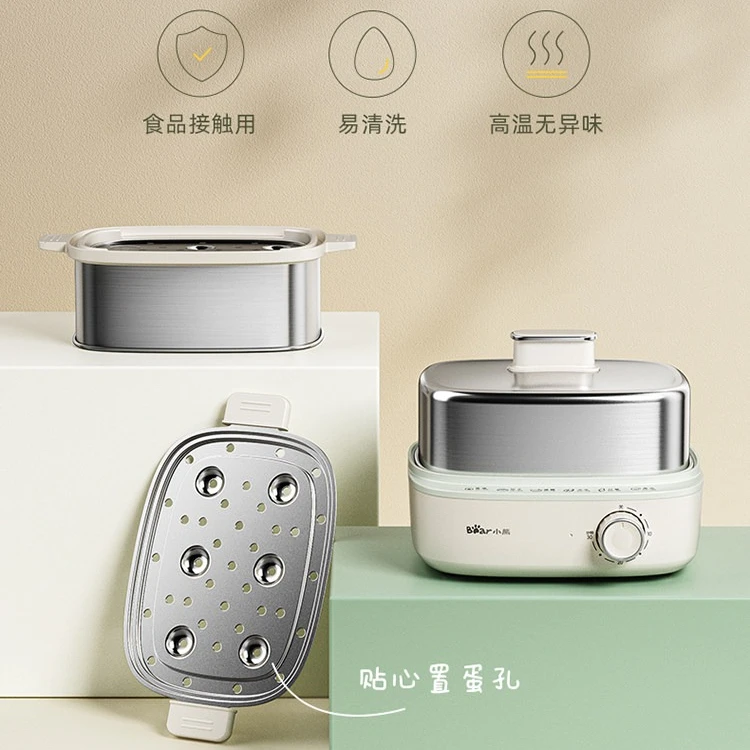 Bear Egg Steamer 304 Stainless Steel Household Automatic Power Off Egg Boiler Small Steamer Square Timed Breakfast Machine