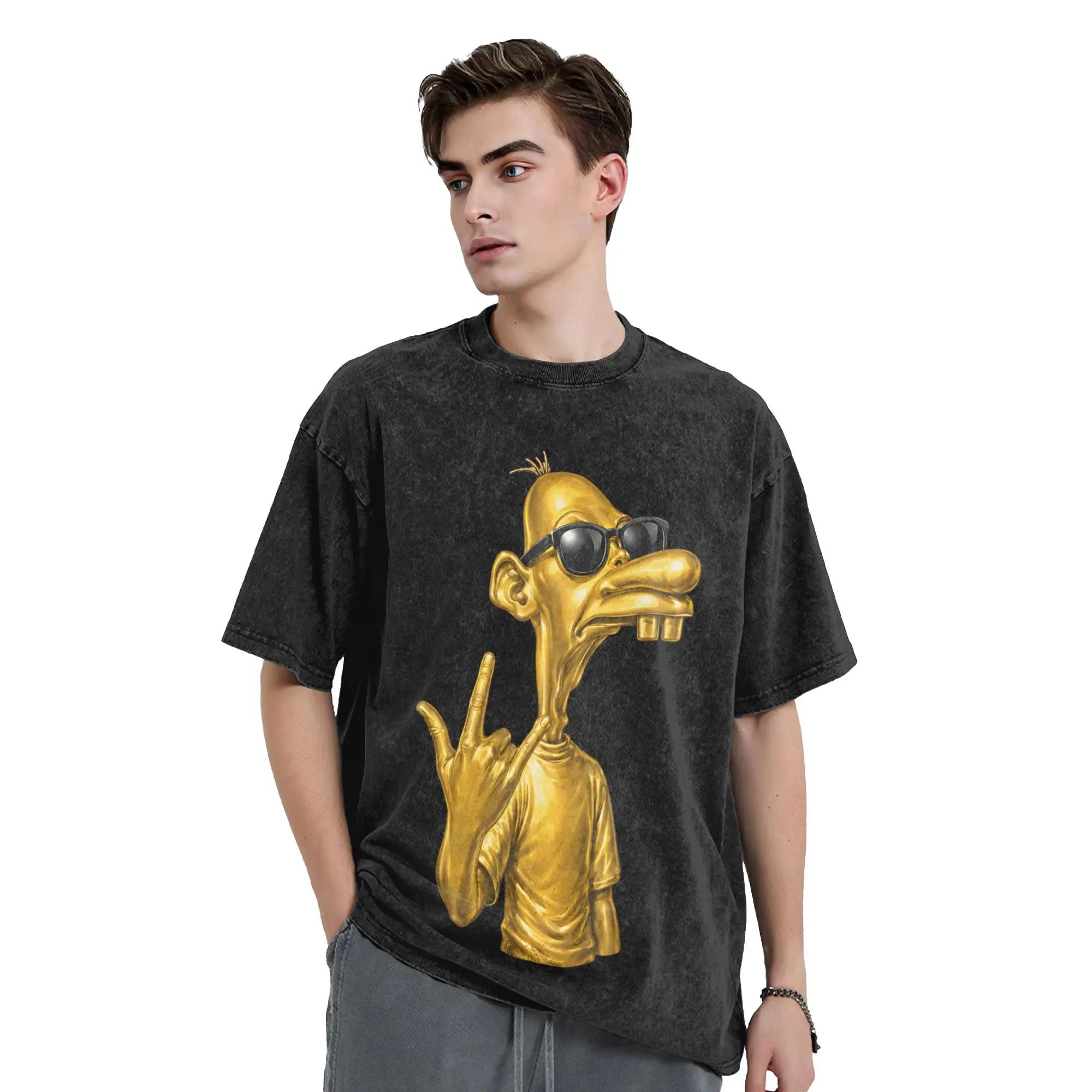 Washed T Shirt Neegy Meme Funny Internet Brainrot Gen Z T-Shirts High Street Streetwear 100% Cotton Tops Tees for Men Women