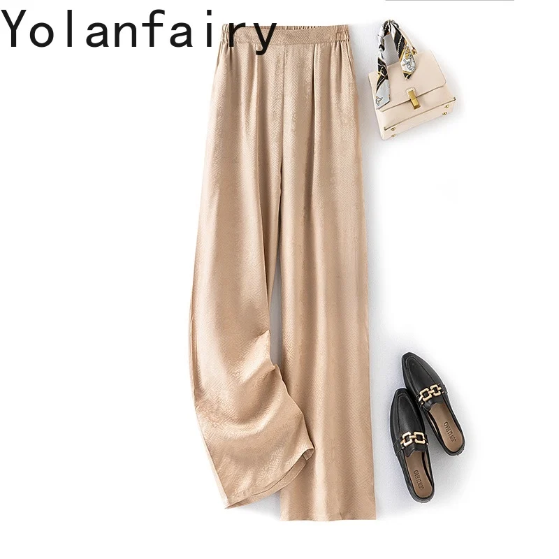 

YOLANFAIRY 100% Real Mulberry Silk Women's Casual Pants 2025 Loose Artistic Wide Leg Pants Trousers Summer Pants Woman Clothes